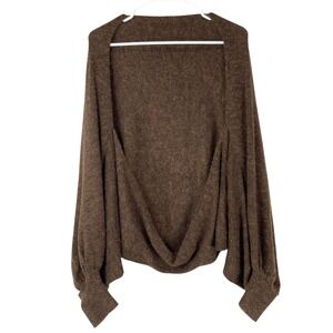 Commense Brown Knit Shrug Cardigan XL Open Front Open Neck Long Dolman Sleeve